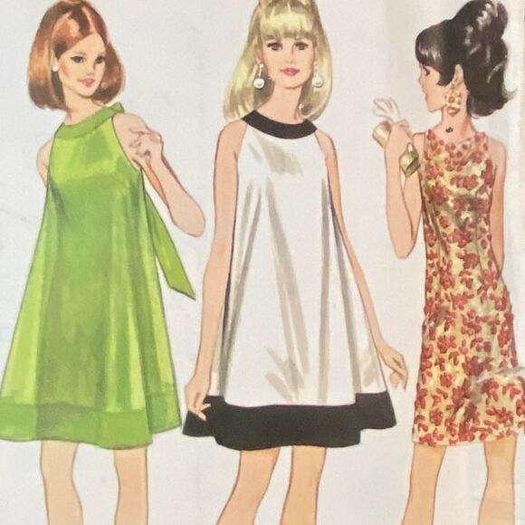 Vtg McCalls 9011 Dress Slip Pattern 12 Girl 1967 Sheath Teen Junior Flare Bow - Picture 1 of 6